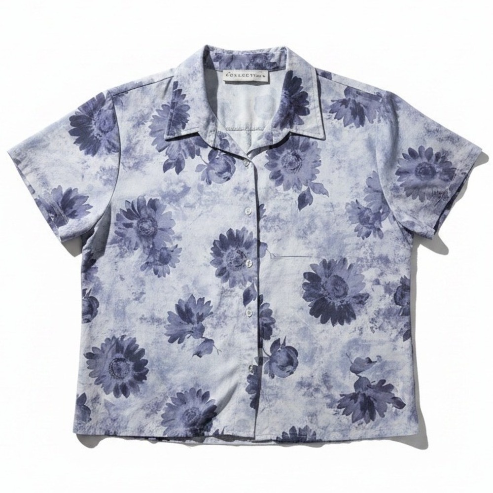 Giorgio Fiorlini Collection‎ Blue Floral Sunflower Button Down, Women's XL, USA